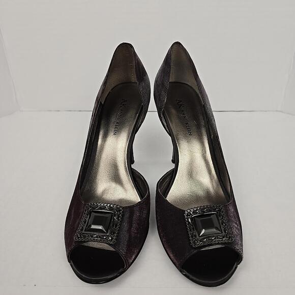 ANNE KLEIN FABRIC SATIN UPPERS Size 8.5 Plum OPEN TOE D'ORSAY STYLE SHOES - Picture 9 of 15